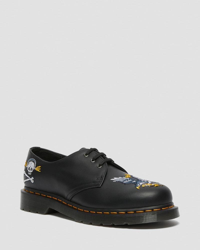 Dr Martens 1461 Souvenir Embroidered Læder Oxford Sko Dame Sort | DK 373RVD